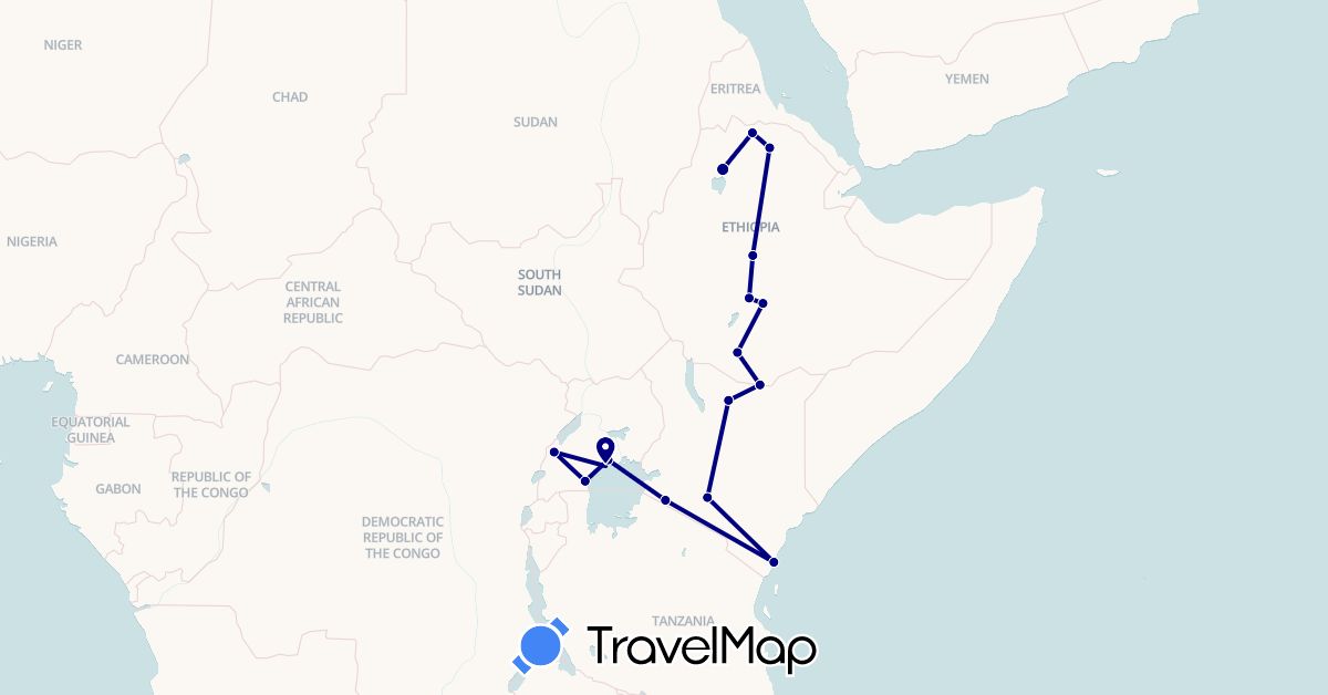TravelMap itinerary: driving in Ethiopia, Kenya, Uganda (Africa)